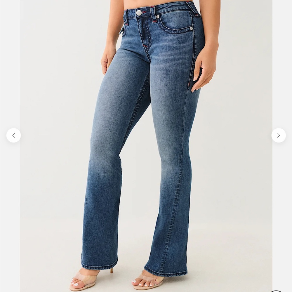 NWT True Religion 30 Joey Big T Mid Rise Flare Jean Medium Blizzard Wash Logo - Picture 2 of 3